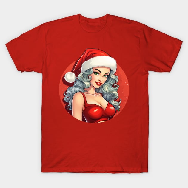 Xmas Pin Up Lady T-Shirt by The Little Store Of Magic